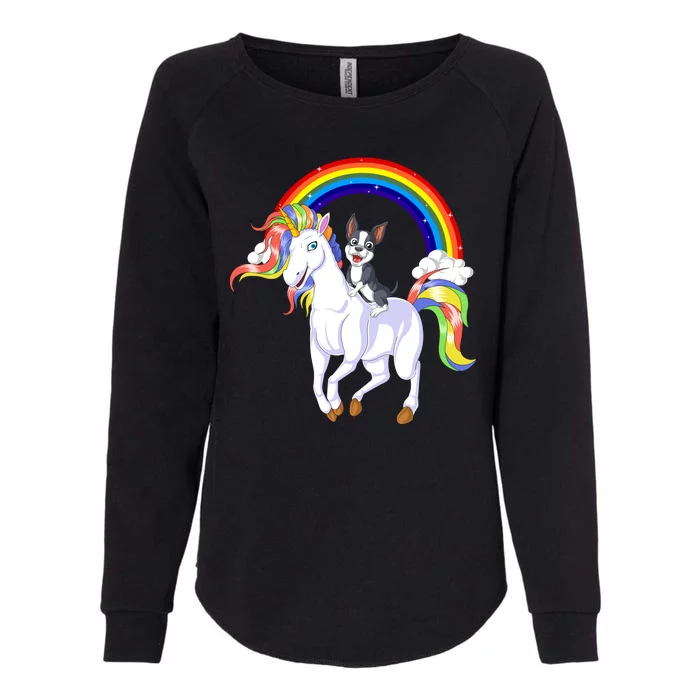 Boston Terrier Riding Unicorn Womens California Wash Sweatshirt