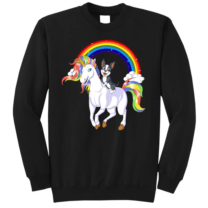 Boston Terrier Riding Unicorn Tall Sweatshirt