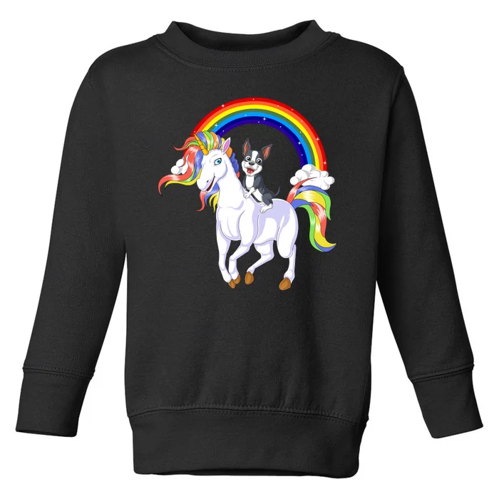 Boston Terrier Riding Unicorn Toddler Sweatshirt