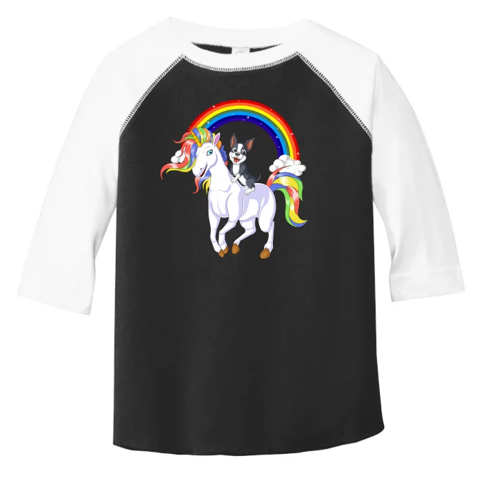 Boston Terrier Riding Unicorn Toddler Fine Jersey T-Shirt