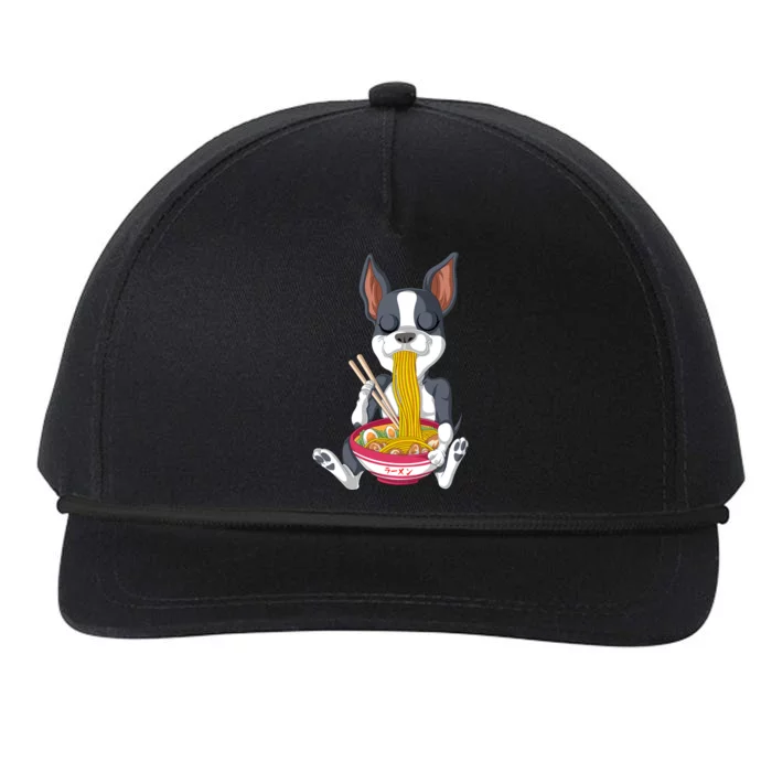 Boston Terrier Ramen Snapback Five-Panel Rope Hat