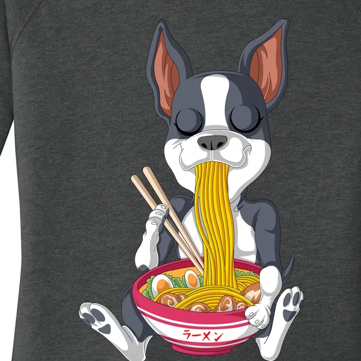 Boston Terrier Ramen Women's Perfect Tri Tunic Long Sleeve Shirt