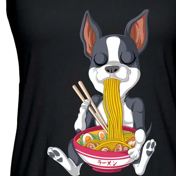 Boston Terrier Ramen Ladies Essential Flowy Tank