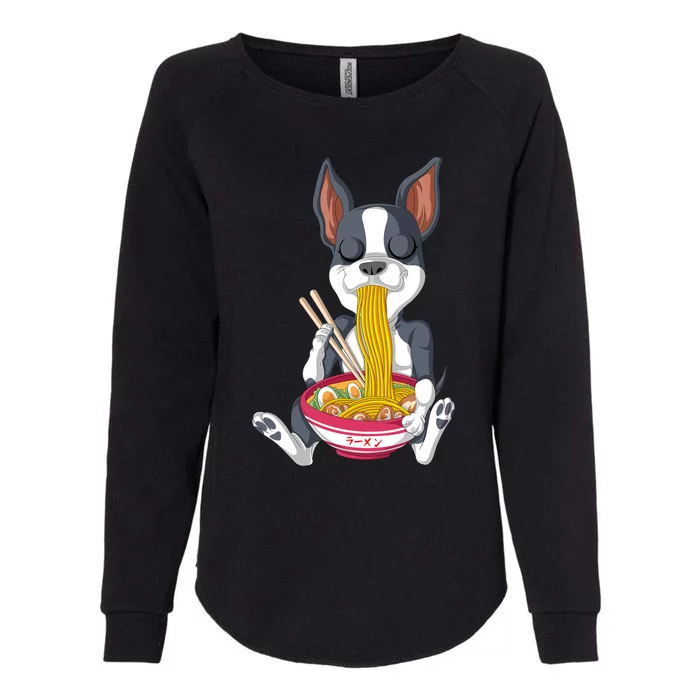 Boston Terrier Ramen Womens California Wash Sweatshirt