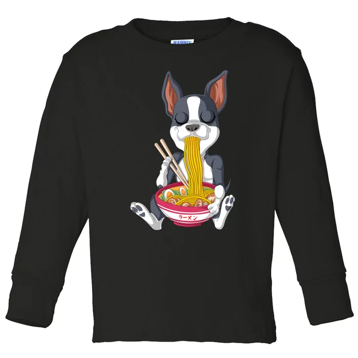 Boston Terrier Ramen Toddler Long Sleeve Shirt