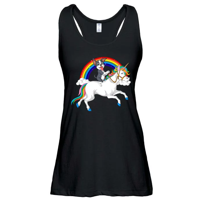 Boston Terrier Riding Unicorn Ladies Essential Flowy Tank