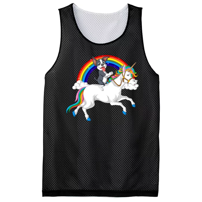 Boston Terrier Riding Unicorn Mesh Reversible Basketball Jersey Tank