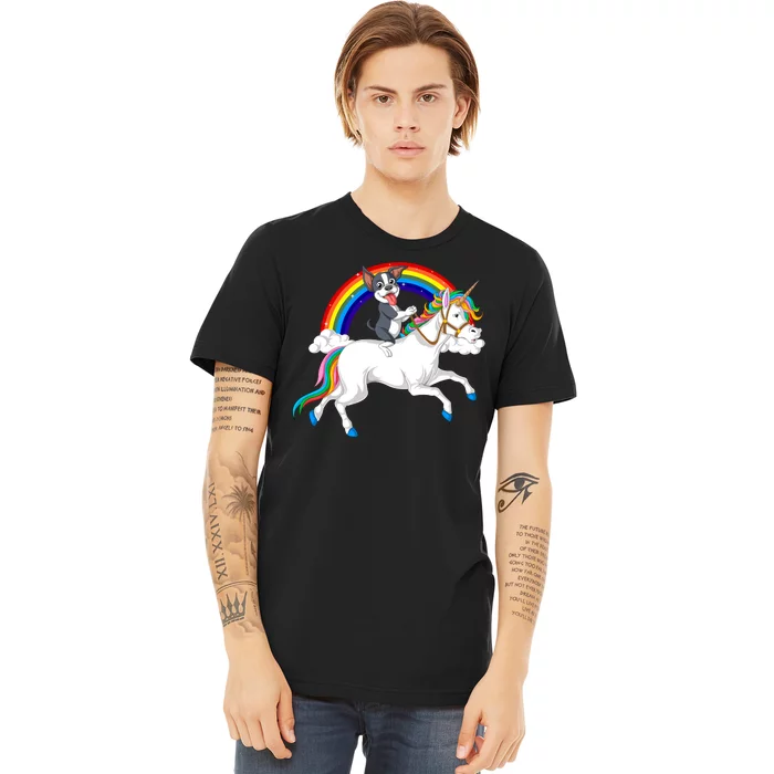 Boston Terrier Riding Unicorn Premium T-Shirt