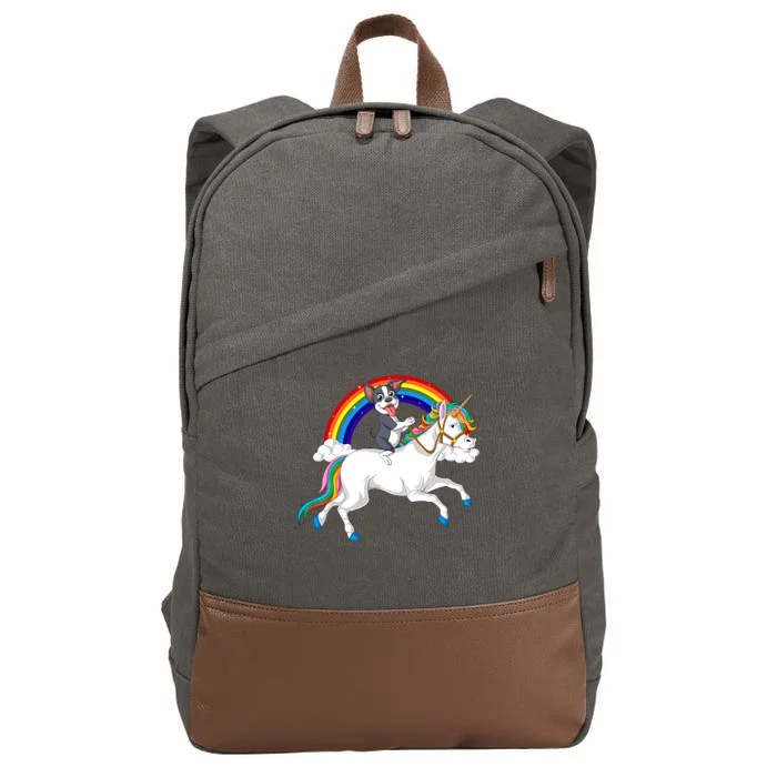 Boston Terrier Riding Unicorn Cotton Canvas Backpack