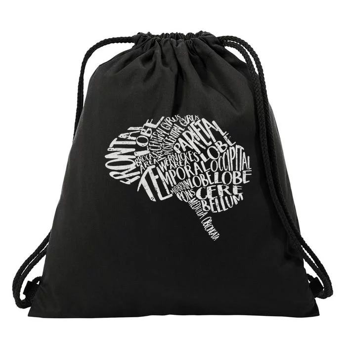 Brain Typography RN Neuroscience Nurse Neurologist Drawstring Bag