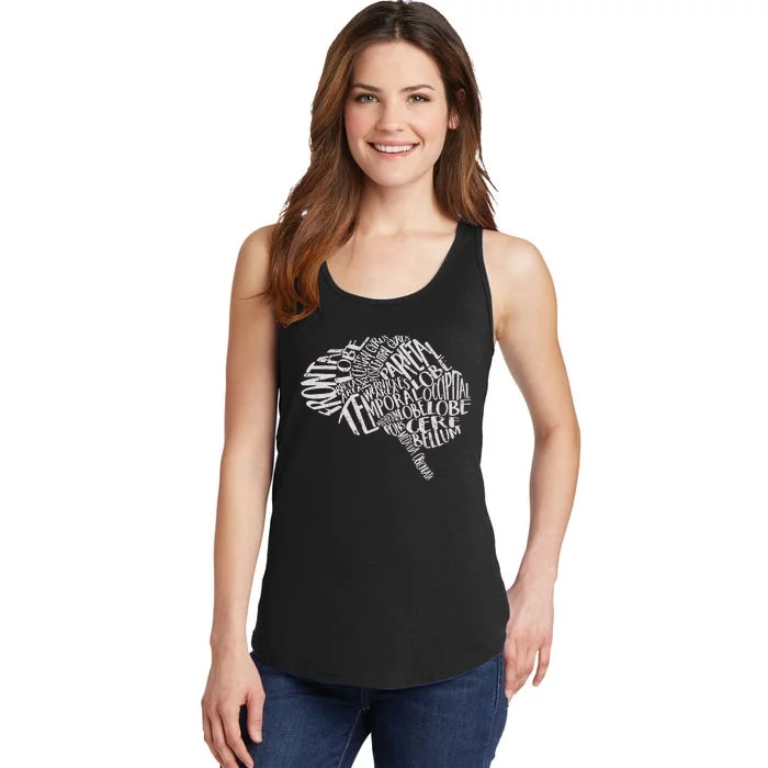 Brain Typography RN Neuroscience Nurse Neurologist Ladies Essential Tank