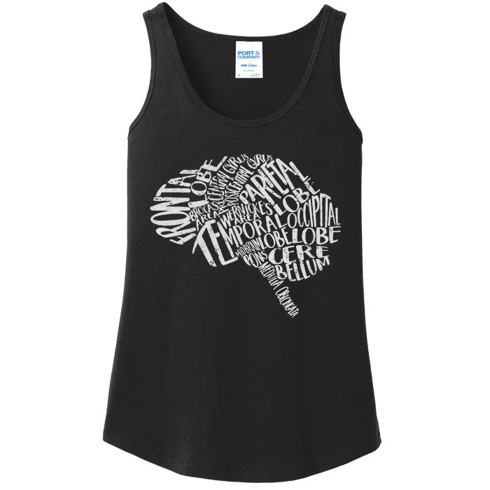 Brain Typography RN Neuroscience Nurse Neurologist Ladies Essential Tank