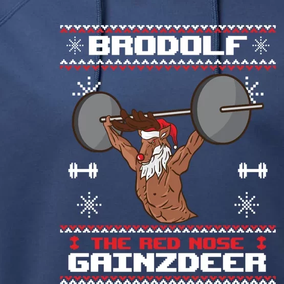 Brodolf The Red Nose Gainzdeer Gym Ugly Christmas Sweater, Performance Fleece Hoodie