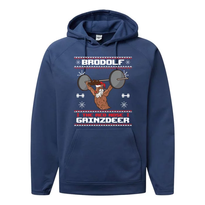 Brodolf The Red Nose Gainzdeer Gym Ugly Christmas Sweater, Performance Fleece Hoodie