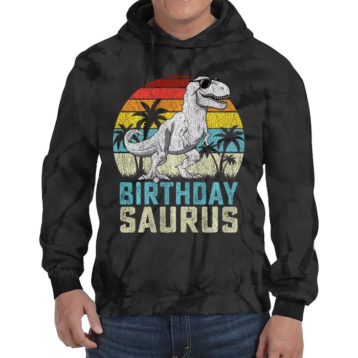 Birthdaysaurus T Rex Dinosaur Birthday Saurus Family Long Sleeve Tie Dye Hoodie