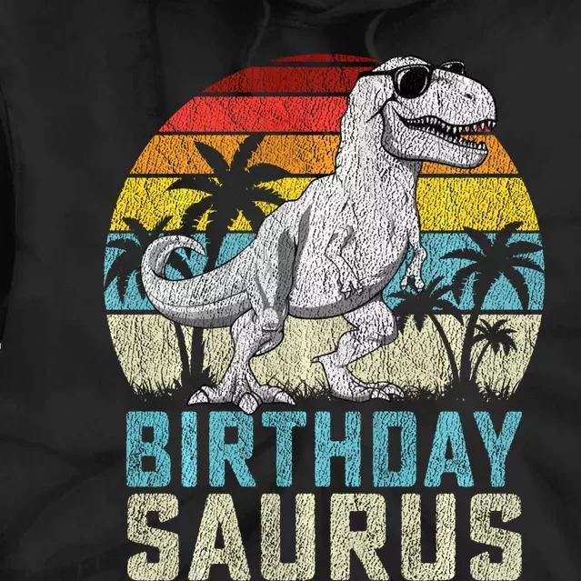 Birthdaysaurus T Rex Dinosaur Birthday Saurus Family Long Sleeve Tie Dye Hoodie