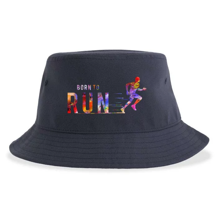 Born To Run Marathon Runner Sports Colorful Sustainable Bucket Hat