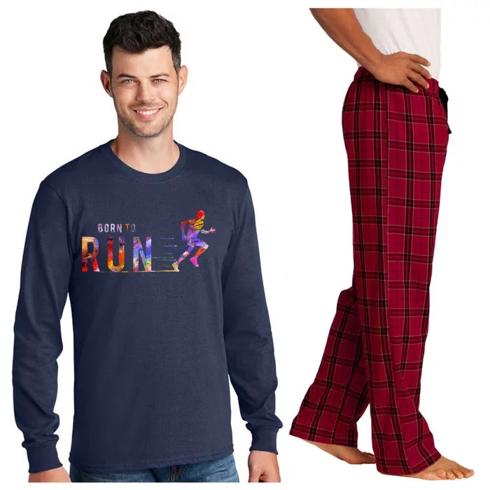 Born To Run Marathon Runner Sports Colorful Long Sleeve Pajama Set