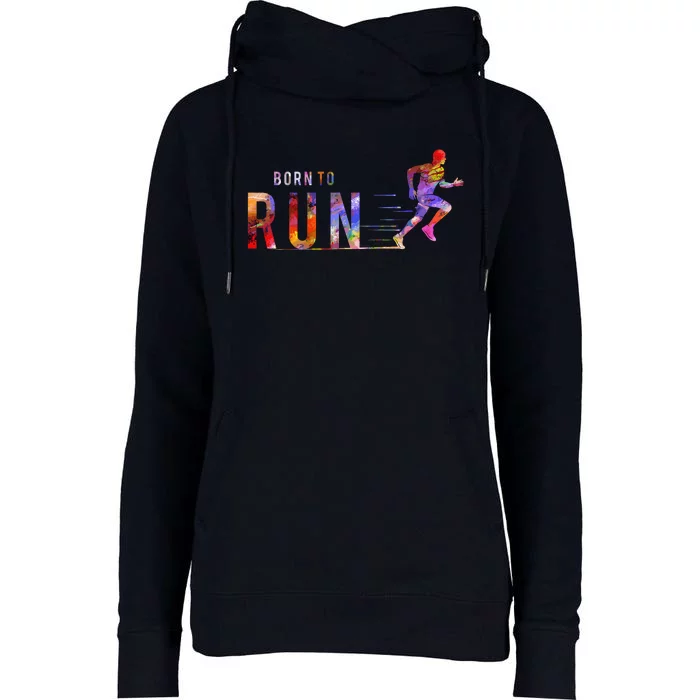 Born To Run Marathon Runner Sports Colorful Womens Funnel Neck Pullover Hood