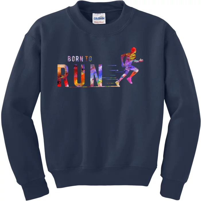 Born To Run Marathon Runner Sports Colorful Kids Sweatshirt