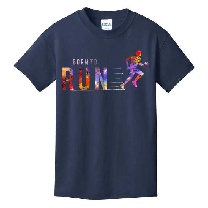 Born To Run Marathon Runner Sports Colorful Kids T-Shirt