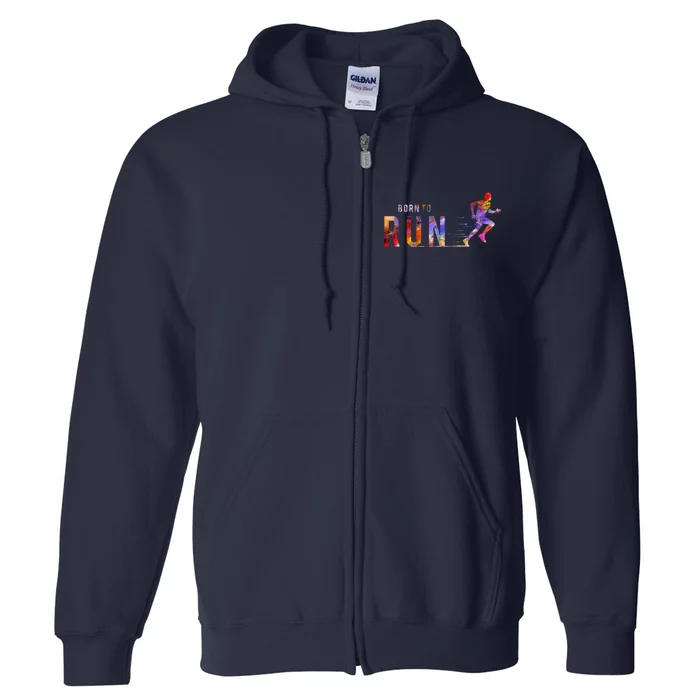 Born To Run Marathon Runner Sports Colorful Full Zip Hoodie