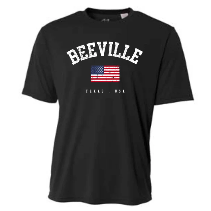 Beeville Tx Retro American Flag Usa City Name Gift Cooling Performance Crew T-Shirt