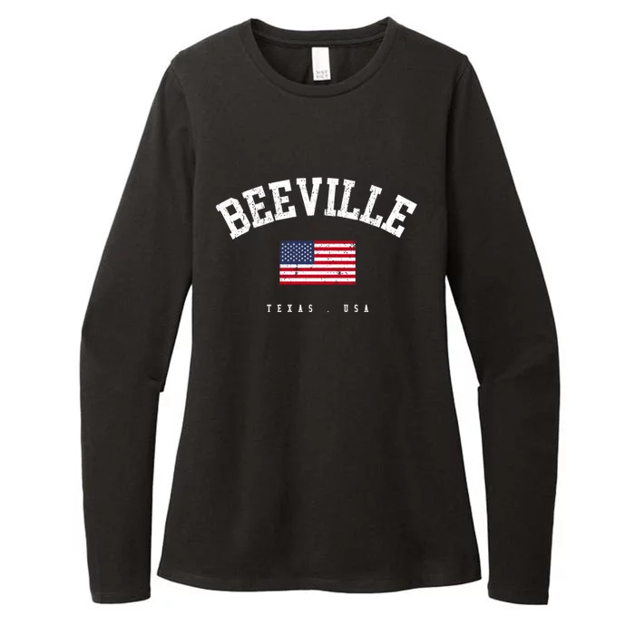 Beeville Tx Retro American Flag Usa City Name Gift Womens CVC Long Sleeve Shirt