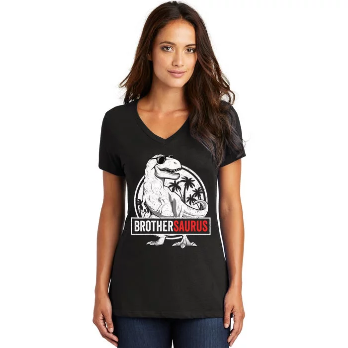 Brothersaurus T Rex Dinosaur Brother Saurus Family Matching Women's V-Neck T-Shirt