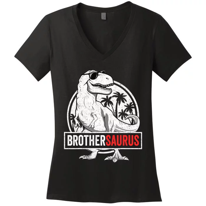 Brothersaurus T Rex Dinosaur Brother Saurus Family Matching Women's V-Neck T-Shirt