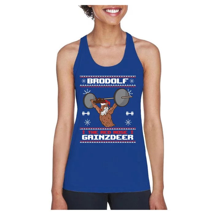 Brodolf The Red Nose Gainzdeer Gym Ugly Christmas Sweater Gift Women's Racerback Tank