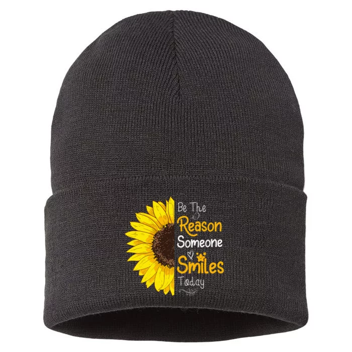 Be The Reason Someone Smiles Today Sunflower Inspirational Sustainable Knit Beanie