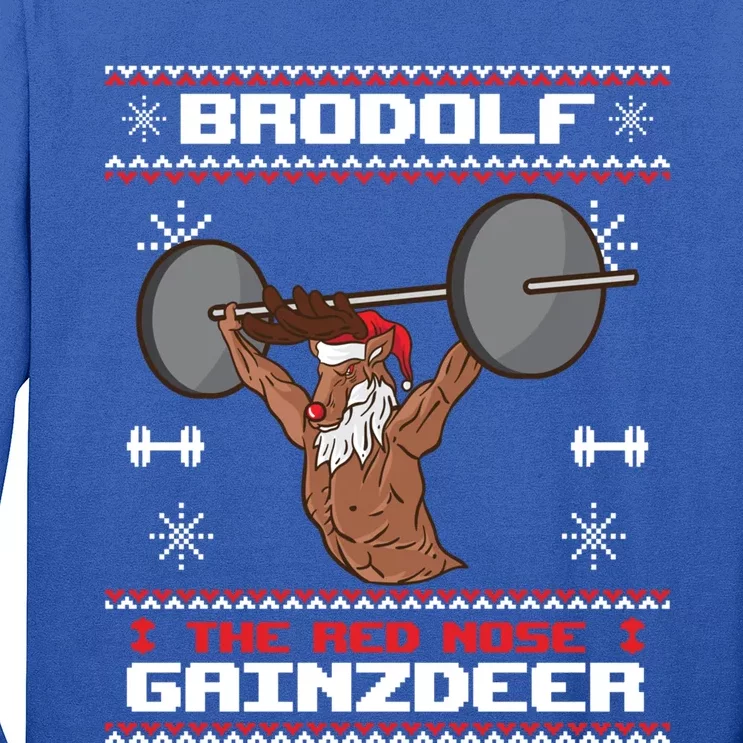 Brodolf The Red Nose Gainzdeer Gym Ugly Christmas Sweater Great Gift Long Sleeve Shirt