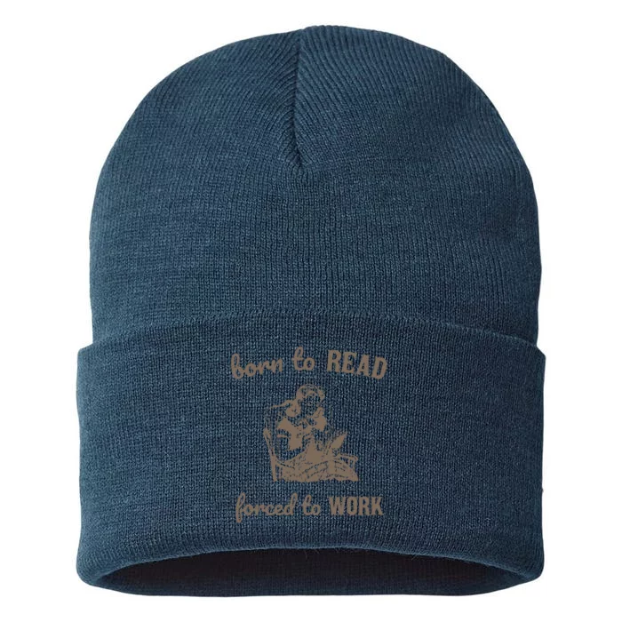 Born To Read Forced To Work Retro Sustainable Knit Beanie