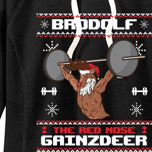 Brodolf The Red Nose Gainzdeer Gym Ugly Christmas Sweater, Women's Fleece Hoodie