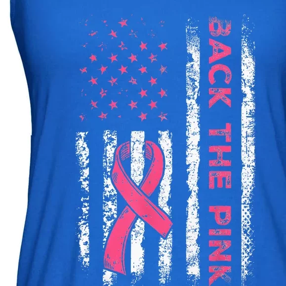 Back The Ribbon American Flag Breast Cancer Awareness Ladies Essential Flowy Tank