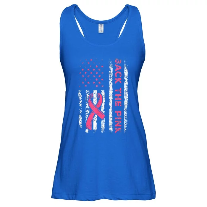 Back The Ribbon American Flag Breast Cancer Awareness Ladies Essential Flowy Tank