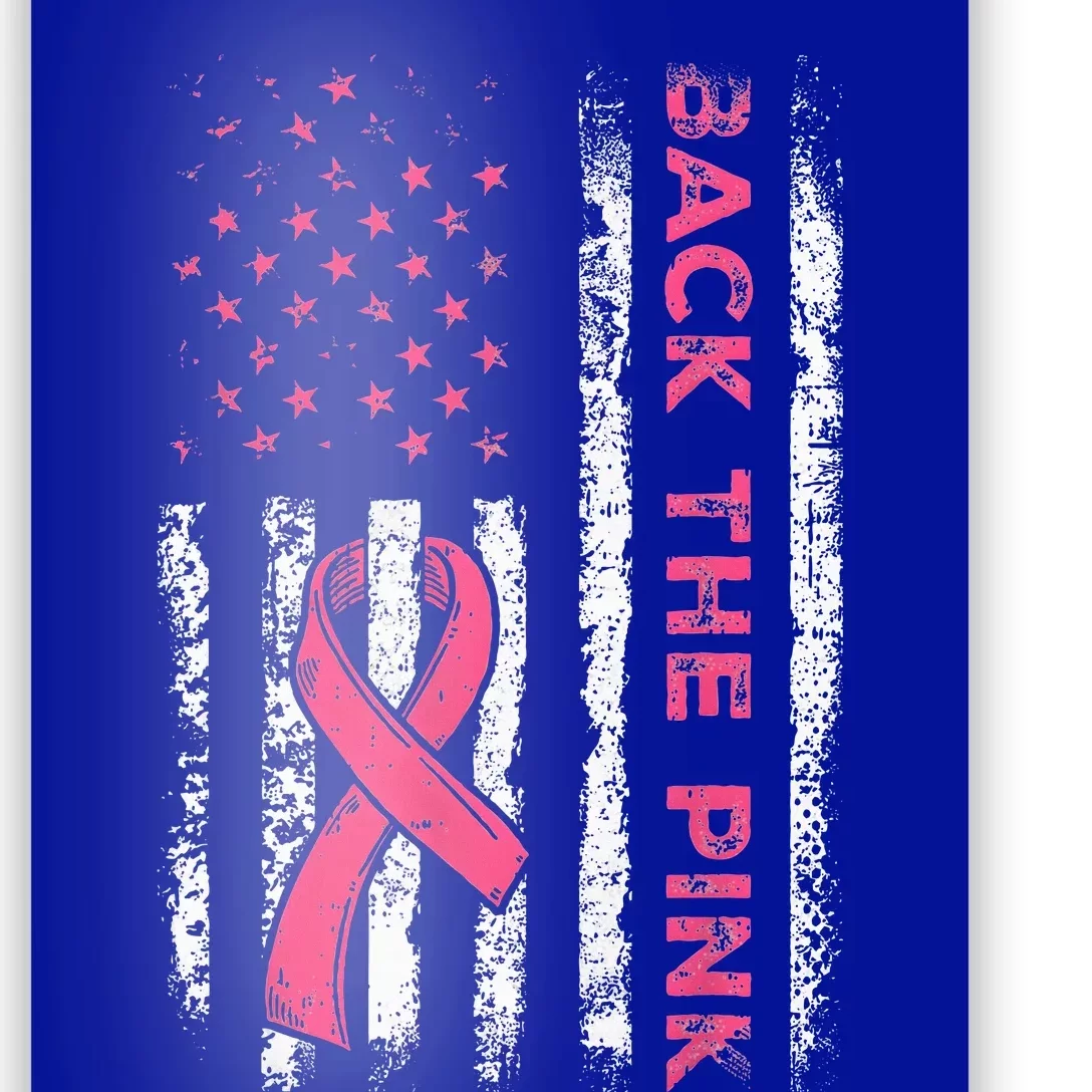 Back The Ribbon American Flag Breast Cancer Awareness Poster