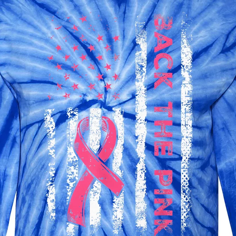 Back The Ribbon American Flag Breast Cancer Awareness Tie-Dye Long Sleeve Shirt