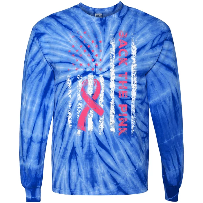 Back The Ribbon American Flag Breast Cancer Awareness Tie-Dye Long Sleeve Shirt