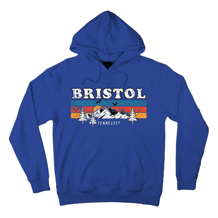 Bristol Tennessee Retro 80s Stripes Mountains Sunset Hoodie