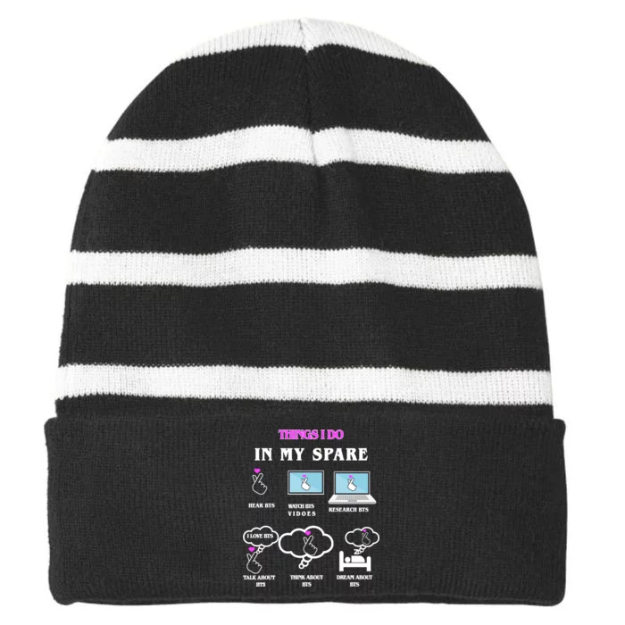 BTS Things I Do Spare Time Funny Striped Beanie with Solid Band