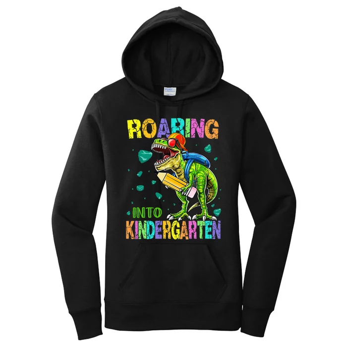 Back to School Dinosaur TRex Roaring Into Kindergarten Women's Pullover Hoodie