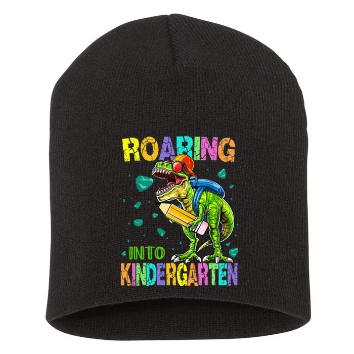 Back to School Dinosaur TRex Roaring Into Kindergarten Short Acrylic Beanie