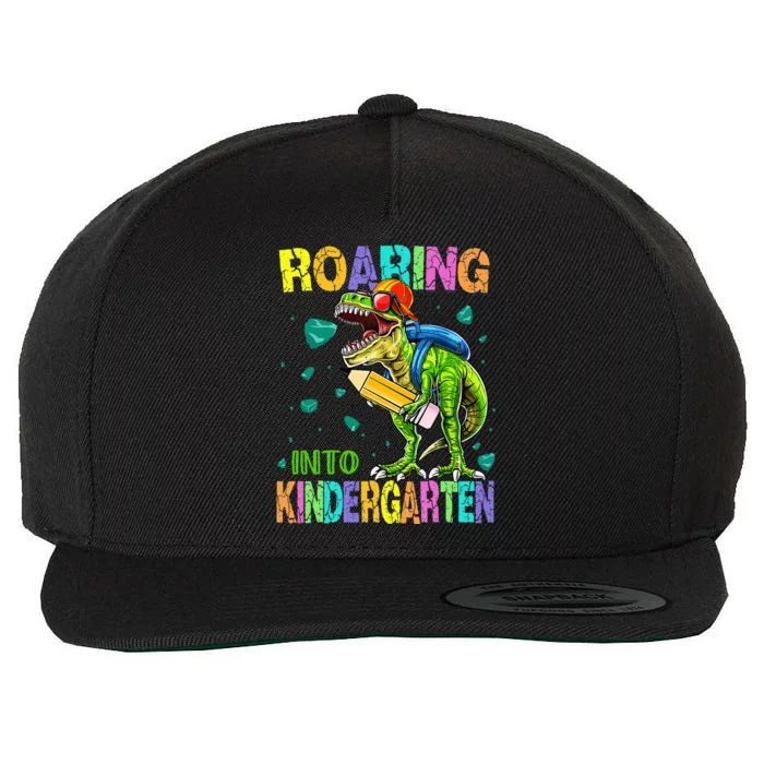 Back to School Dinosaur TRex Roaring Into Kindergarten Wool Snapback Cap