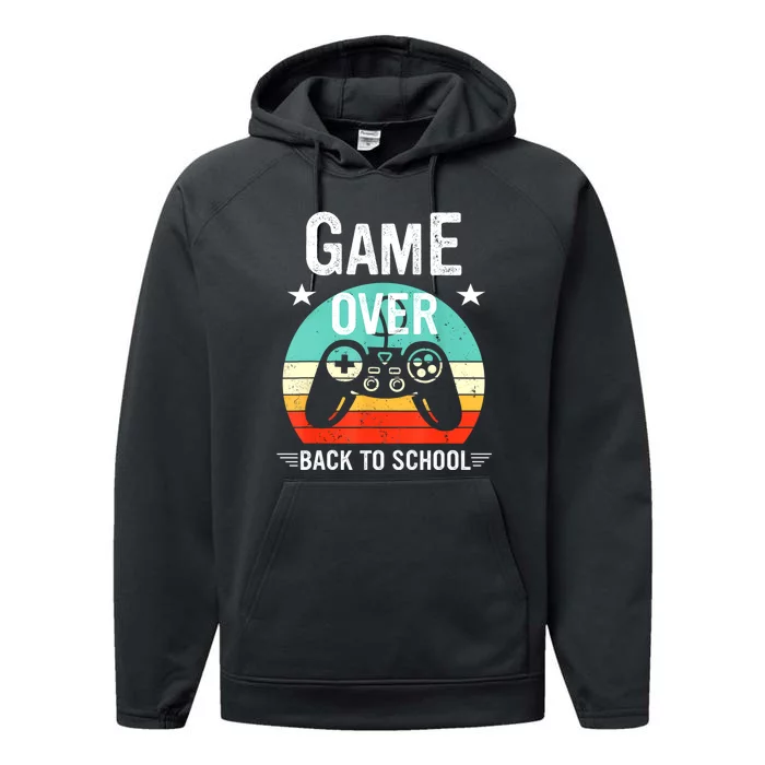 Back To School Game Over First Day Of School Funny Gamer Performance Fleece Hoodie