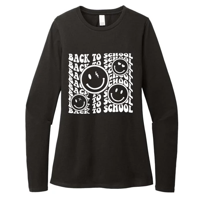 Back To School Retro Smile Face Womens CVC Long Sleeve Shirt