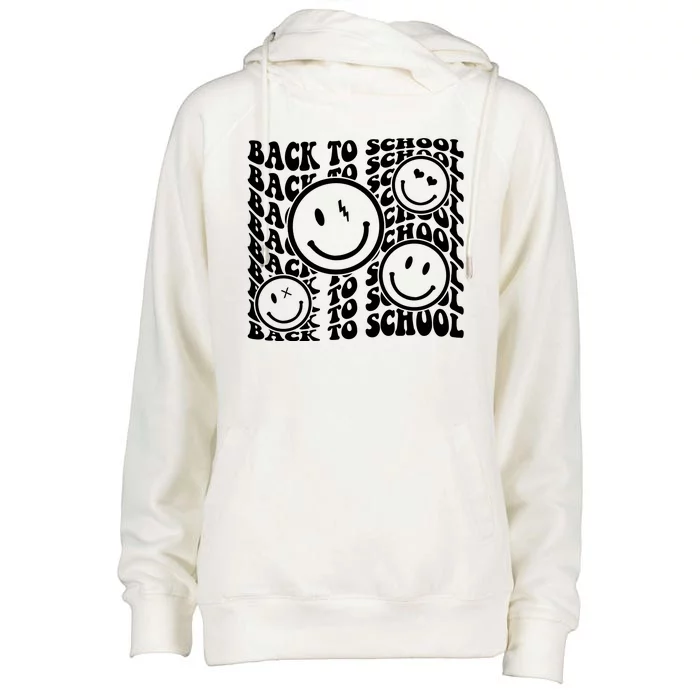 Back To School Retro Smile Face Womens Funnel Neck Pullover Hood