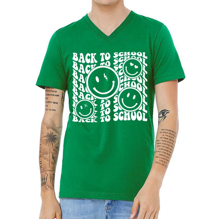 Back To School Retro Smile Face V-Neck T-Shirt