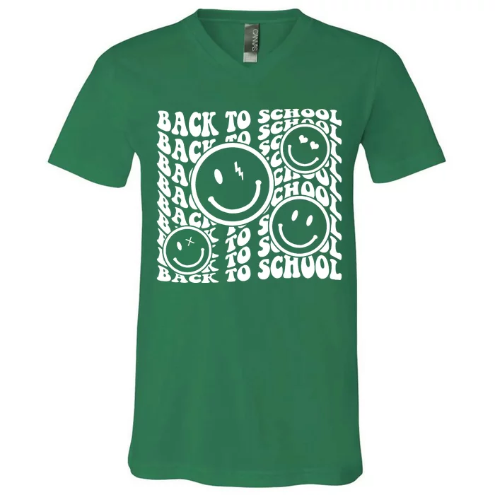 Back To School Retro Smile Face V-Neck T-Shirt